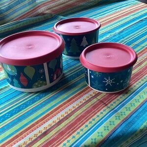 Tupperware 3 piece Holiday Stacking Canister set